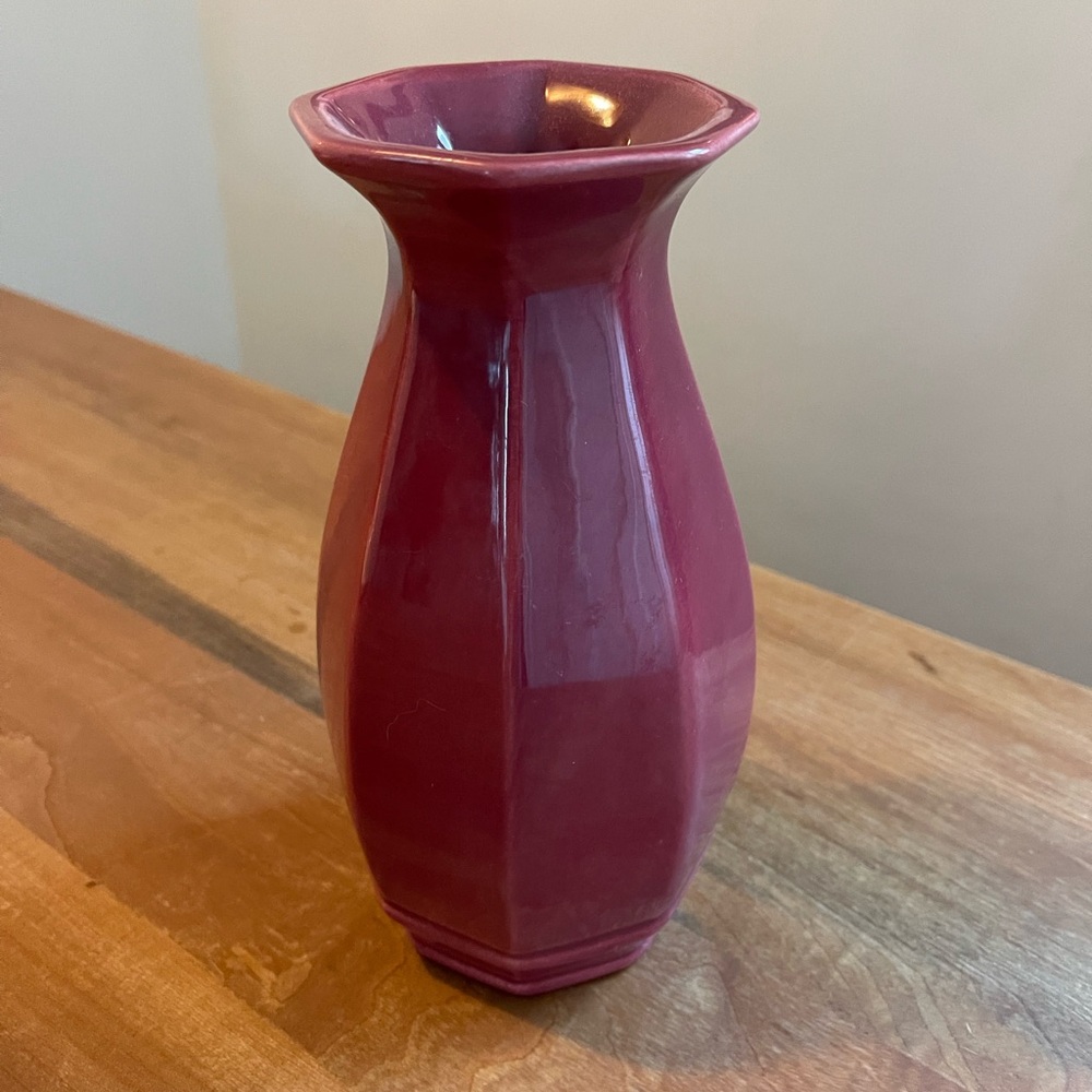 Vintage Royal Haeger Oxblood Red 8" Vase Octogon Ceramic MCM